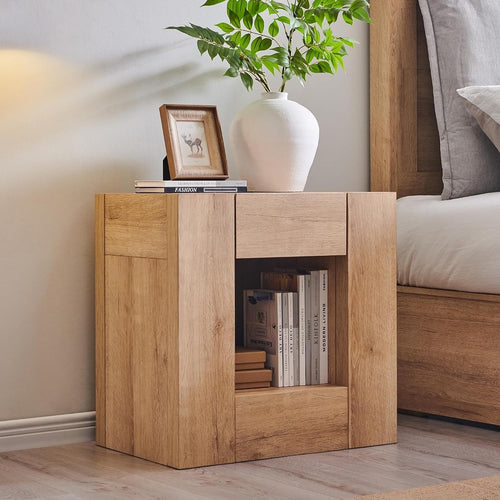 Bedside Table 450mm Wide with a Charging Drawer in Solid Oak