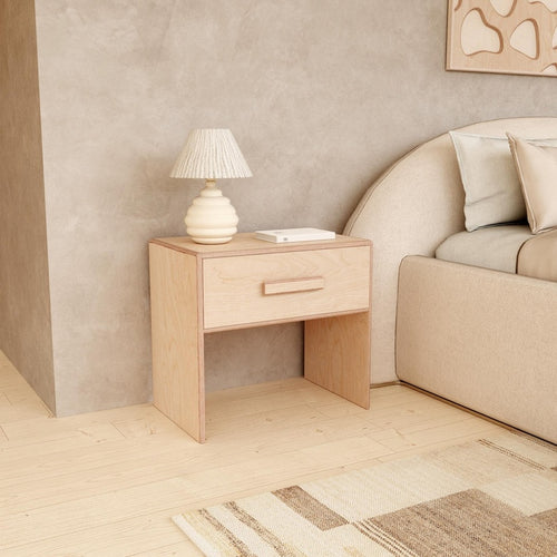 Bedside Table 500mm Wide with a Drawer and a Shelf in Birch Plywood