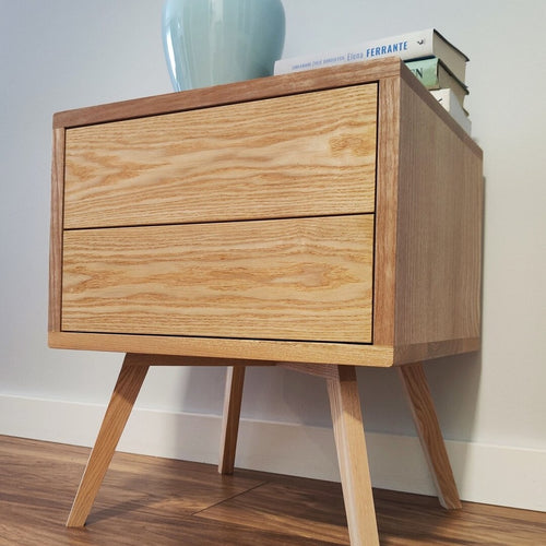 Bedside Table 500mm Wide with a Drawer and a Shelf in Solid Ash