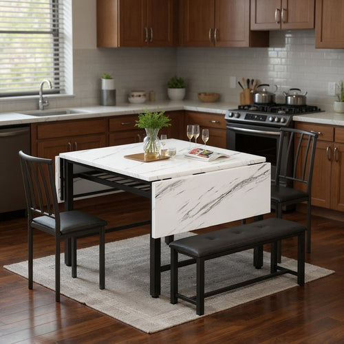 Compact Dining Set Drop Leaf Table and Four Chairs in Solid Ash