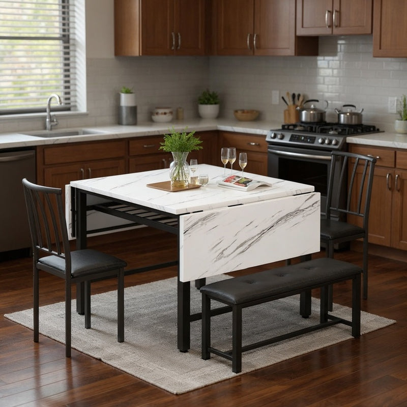 Compact Dining Set Drop Leaf Table and Four Chairs in Solid Oak