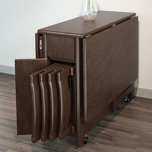 Compact Dining Set Drop Leaf Table and Four Chairs in Solid Walnut