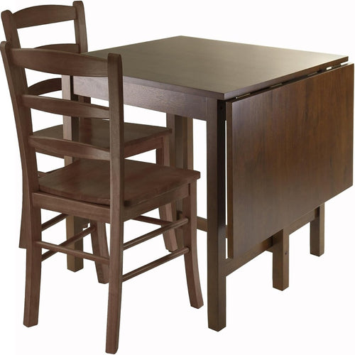 Compact Dining Set Drop Leaf Table and Two Chairs in Solid Walnut
