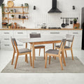 Compact Dining Set Extending Table and Four Stacking Chairs in Solid Ash
