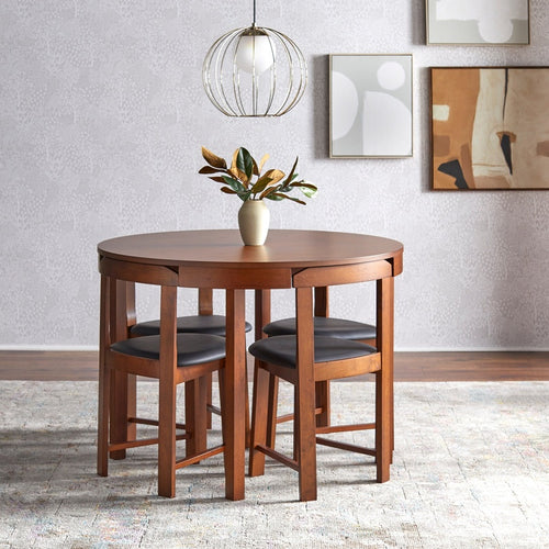 Compact Dining Set Wall Mounted Drop Leaf Table and Two Folding Chairs in Solid Walnut