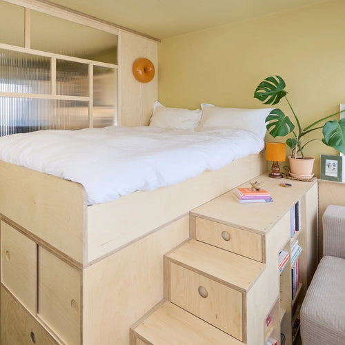 Compact Living System Bed and Storage Wall System 800mm Modules in Birch Plywood