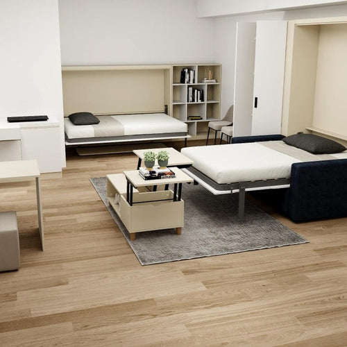 Compact Living System Bed and Storage Wall System 800mm Modules in Solid Oak