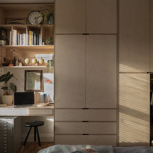 Compact Living System Desk Bed and Wardrobe System in Birch Plywood