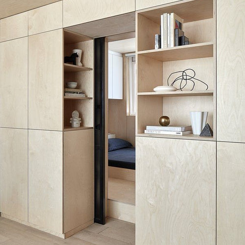 Compact Living System Studio Divider and Storage System in Birch Plywood