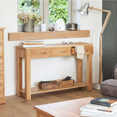 Console Desk 800mm Wide by 400mm Deep in Solid Oak
