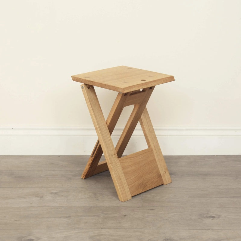 Folding Stool 450mm High in Solid Oak