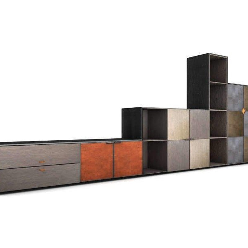 Modular Storage Wall Five Module Tower 800mm Wide in Solid Oak