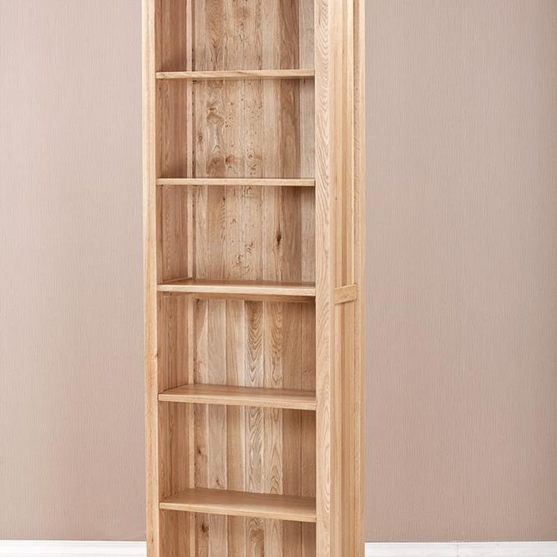 Narrow Bookcase 800mm Wide with Six Shelves in Solid Oak