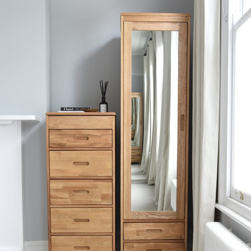 Narrow Wardrobe and Matching Chest of Drawers in Solid Oak