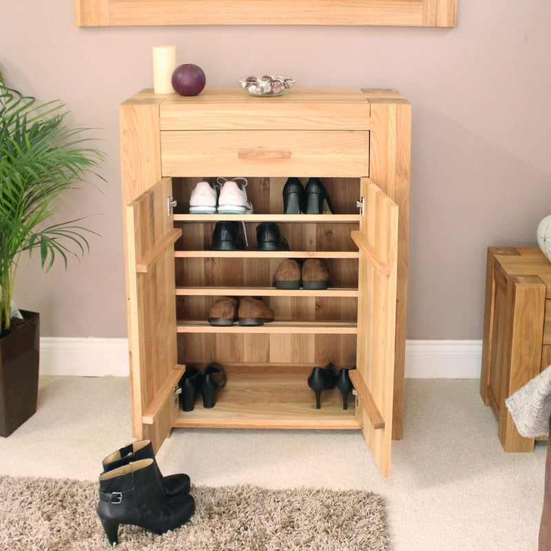 Shoe Cabinet 600mm Wide with Two Tilt Drawers in Solid Oak